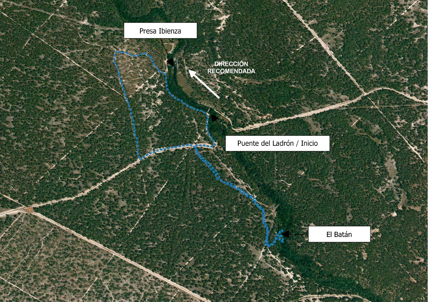 Indicación de la ruta desde foto aérea